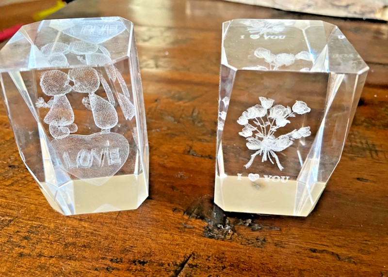 2 Laser 3D Crystal Glass I Love You Blocks – Romantic Keepsake Gift Lot