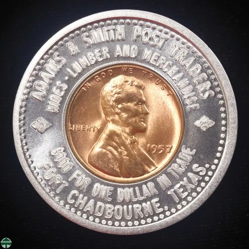 Fort Chadbourne/Adobe Walls Texas Lucky Penny Trade Token - 1957 Wheat Cent UNC