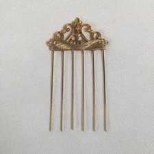 Vintage 1950s Scrolled Gold Tone Metal Hair Pick Comb Lift 3.5"