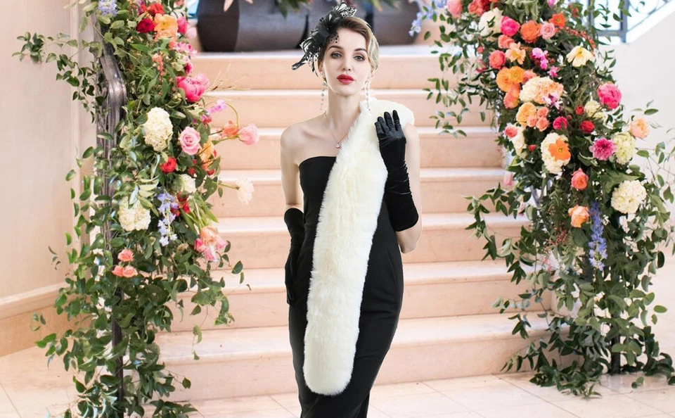 Faux Fur Scarf 180cm For Women Luxury Fluffy Wraps Shawl Warm Ladies Party Stole - Image 4 of 4