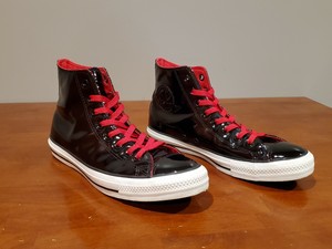 converse black patent leather hightop tennis shoes