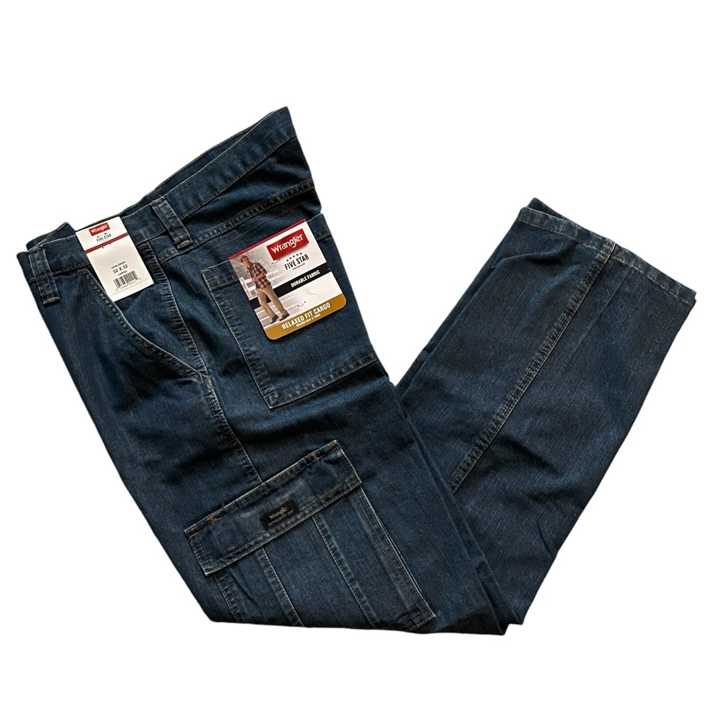 Wrangler Men's Five Star Durable Denim Relaxed Fit High Rise Cargo Jeans 70LGWDS