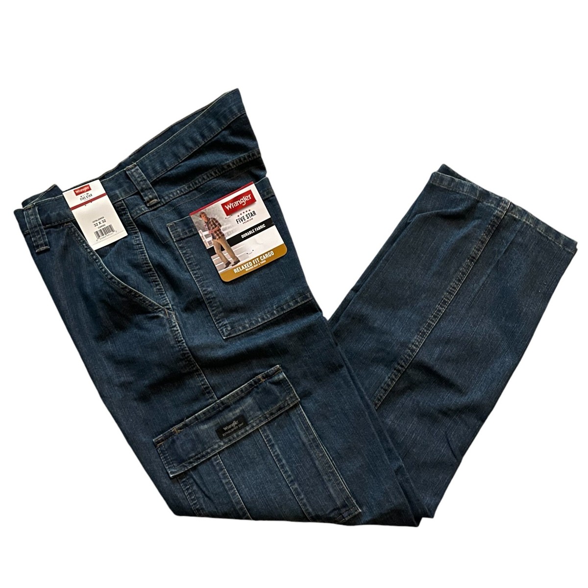 Wrangler Men's Five Star Durable Denim Relaxed Fit High Rise Cargo Jeans  70LGWDS