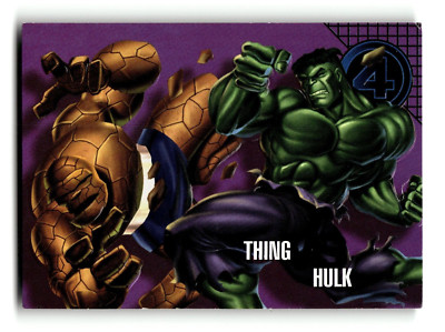 1996 Fleer Marvel Vision Embossed Trading Card Thing vs Hulk #73