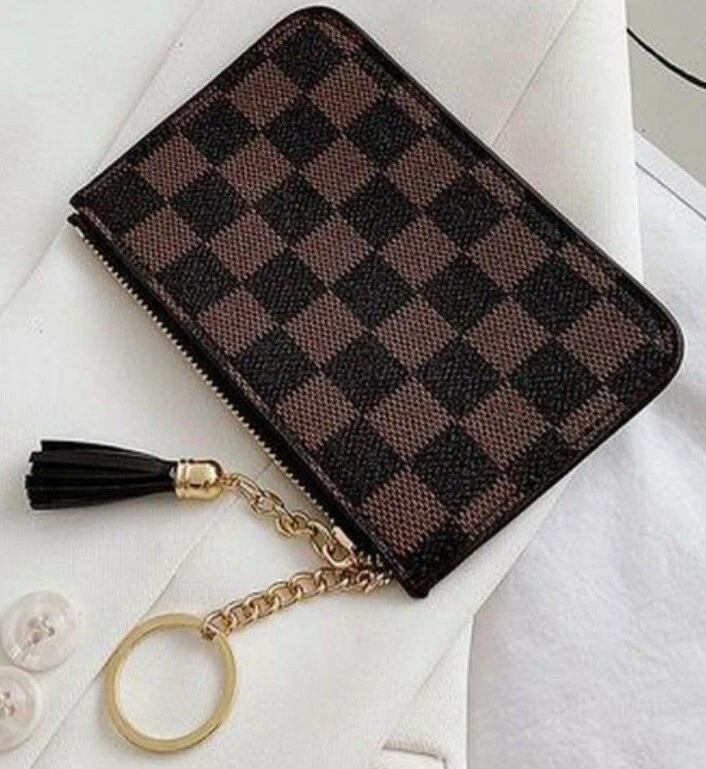 Brown Checkered Credit Card Wallet