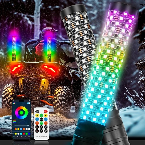 2PCS 3FT Thick LED Whip Spiral Chasing RGB Fat Whip Lights For RZR ATV UTV Jeep