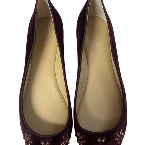 Ann Taylor Women's Jeweled Toe Velvet Wine Ballet Flats Size 7M - Picture 6 of 14
