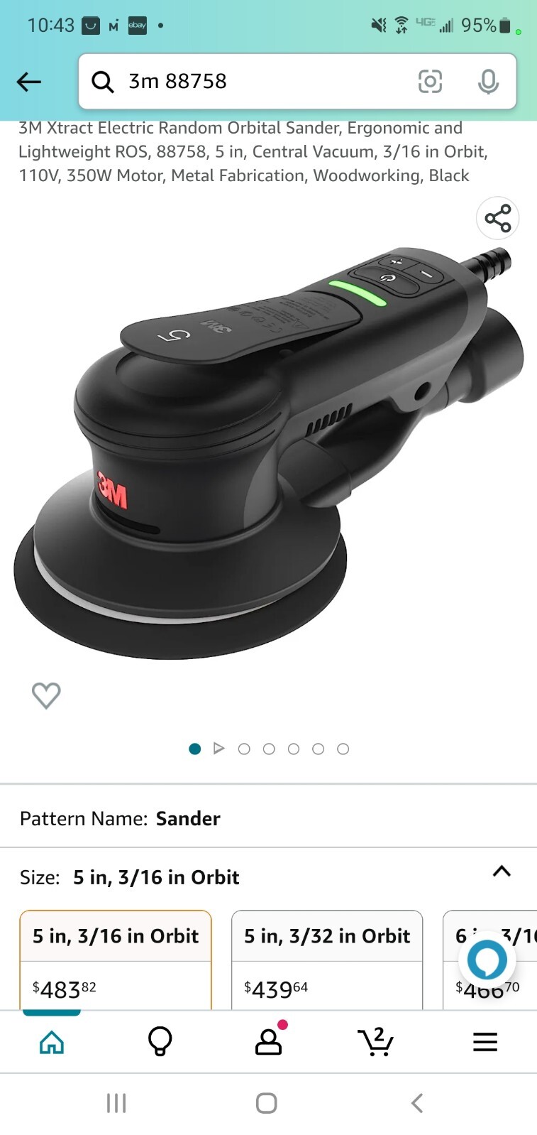 3M Xtract 5" Electric Random Orbital Sander Lightweight Ergonomic PN 88758