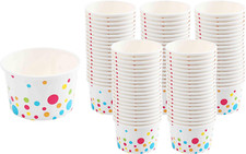 Paper Ice Cream Cups Polka Dots Design - 100-Count - 8 Oz Disposable Dessert B