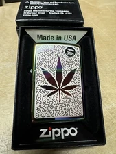 Zippo Lighter - Cannabis and Patterned Design on Prismatic Lighter - 48925 - New