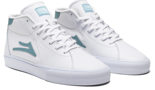 Lakai Footwear Flaco 2 Mid top White Blue Leather Skate Shoe SkateboardTrainer