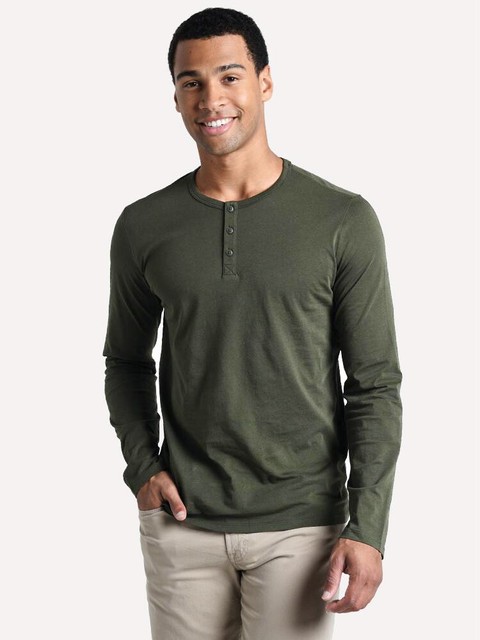 MENS ATM LONG SLEEVE HENLEY T SHIRT TEE 