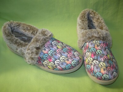Skechers BOBS Too Cozy DOG PRINT Snuggle Rover SLIPPERS Size 6 Memory Foam