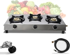 Gas Stove - Triple Burner - Cooktop Kit - Stainless Steel 3 Burner Propane Stove