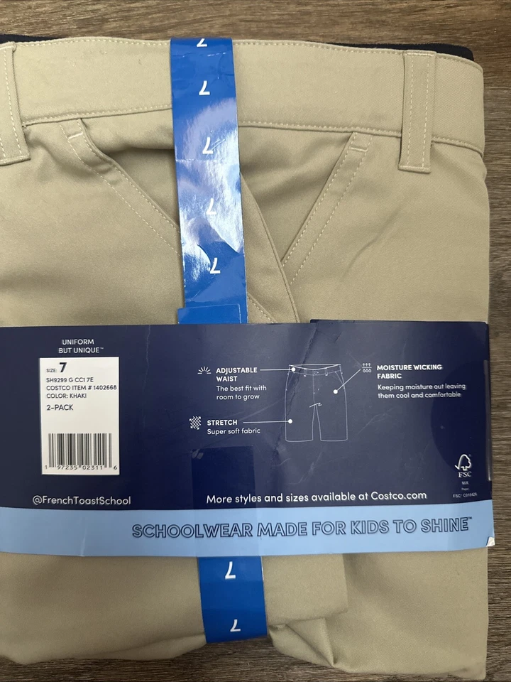 Paquete de 2 pantalones cortos de uniforme de rendimiento caqui French Toast para jóvenes talla 7 NUEVO Foto 4 de 4