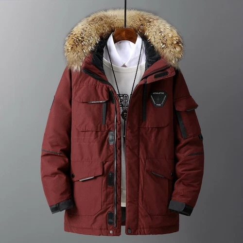 Chaquetas de invierno con cuello de piel para hombre Parka Abrigo cálido Blanco Pato Plumón Chaqueta con capucha Nuevo - Imagen 3 de 18
