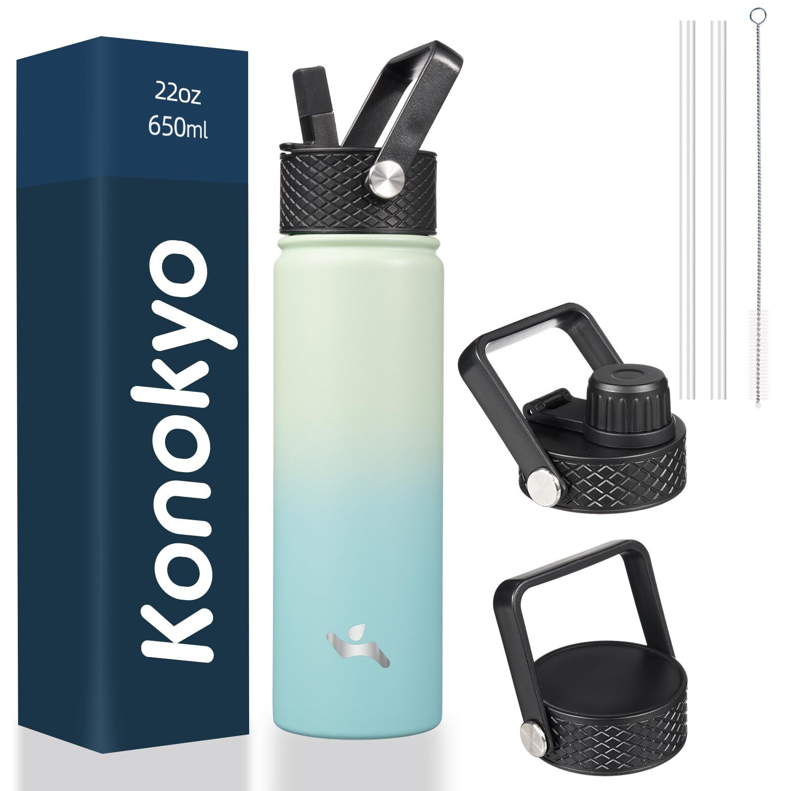 With 3 Lids Sport Insulated Water Bottlemint