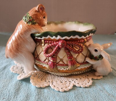 VTG Fitz & Floyd Winter Holiday Santa Candy Bag Dish Snack