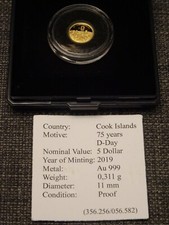 5 $ Złote Wyspy Cooka 75 lat D-Day 2019 PP 0,311 g-Etui/certyfikat