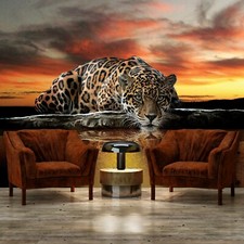 Vlies Fototapete Afrika Safari LEOPARD 3D Tiere Tiger Katze Sonnenuntergang