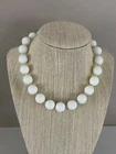 Vintage Milk Glass Bead Necklace Knotted Oversize Beads Retro Spring Choker WOW!