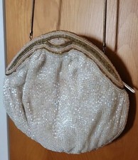 Vintage Neiman Marcus Beaded Evening Bag - Gold, Copper, Pink Beads Satin Lining