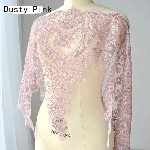 90cm Lace Sequin Edge Trim Wedding Dress Embroidered Flower Applique DIY Fabric - Picture 5 of 32