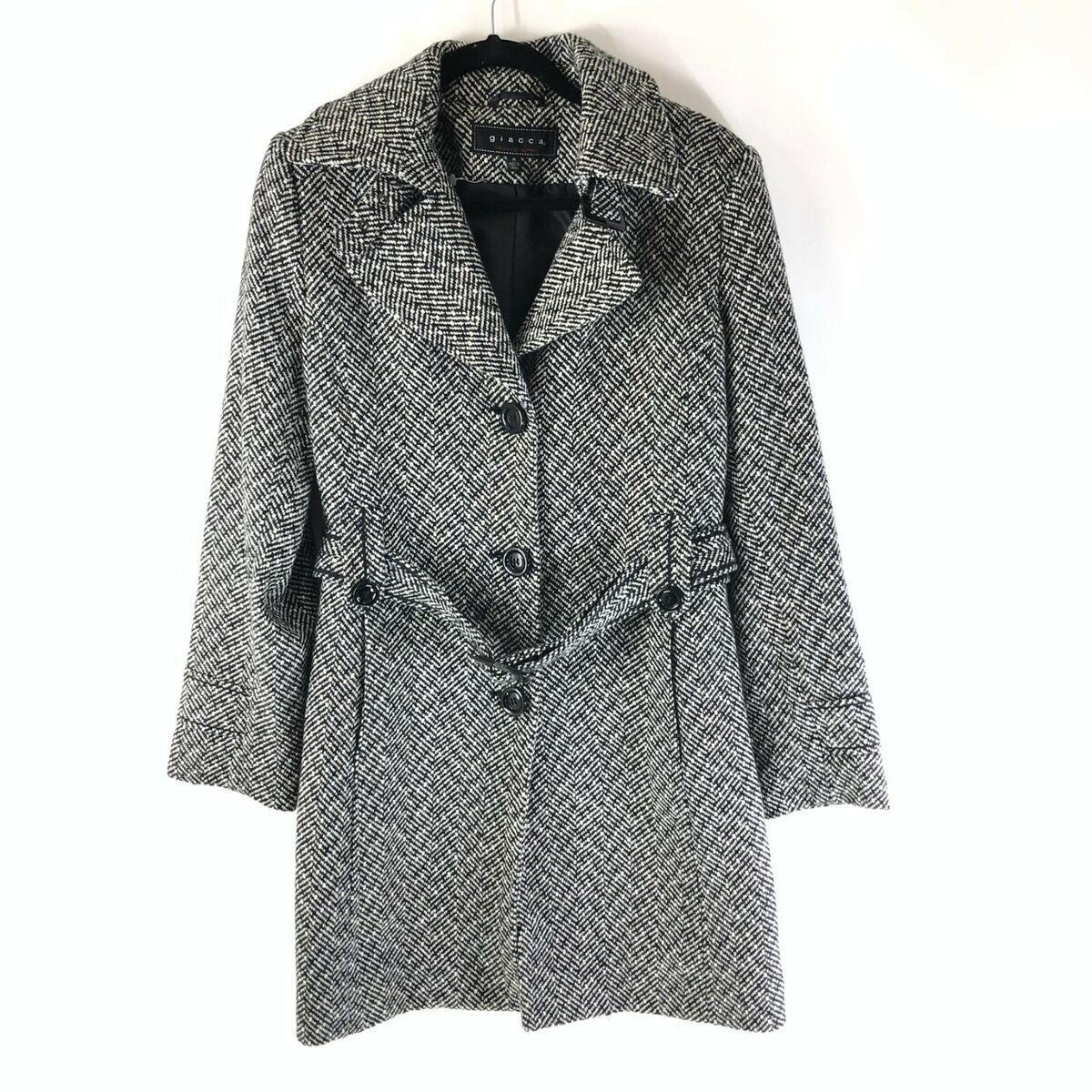 Giacca Womens Coat Herringbone Wool Blend Button Front Giacca Womens Coat Herringbone Wool Blend Button Front