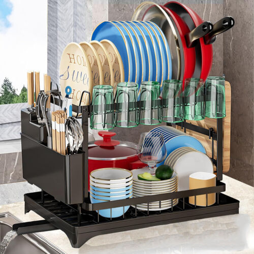 Kitchen Dish Cup Drying Rack Utensil Drainer Dryer Tray Cutlery Holder Organizer