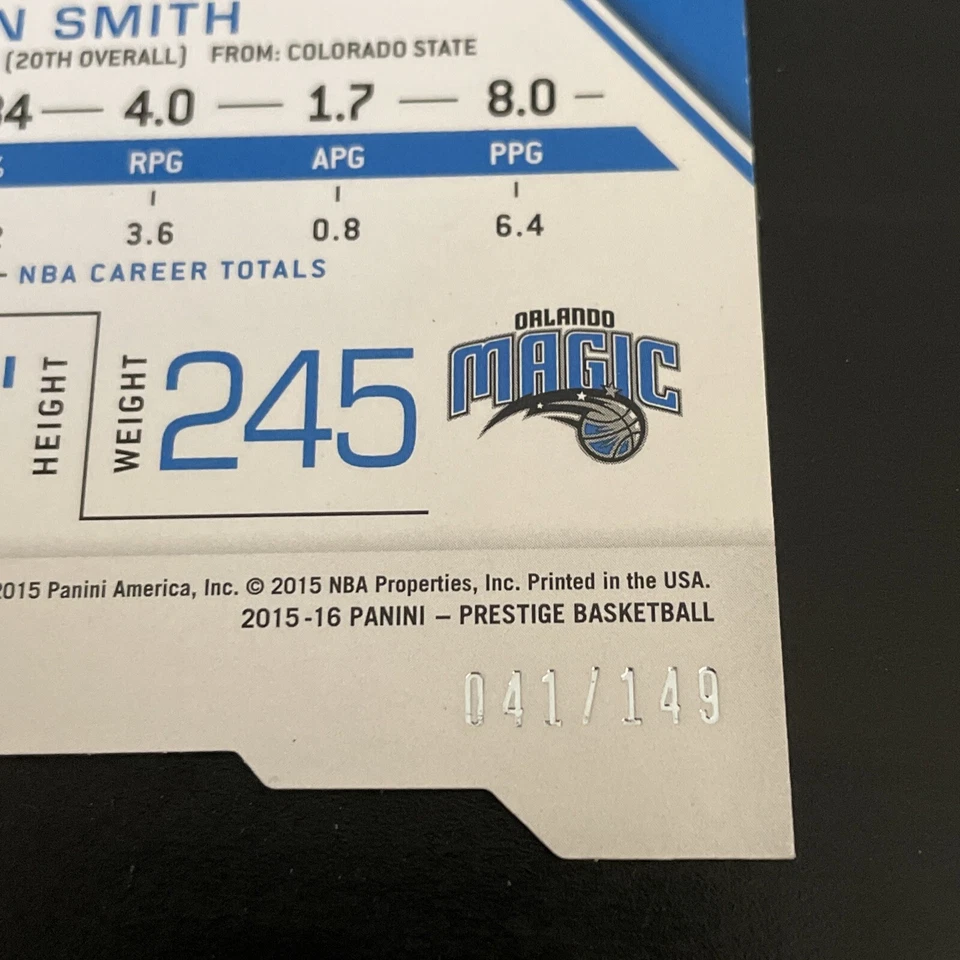 Basketball Card -- 2015-16 Panini Prestige #83 Jason Smith Orange Diecut 041/149 - Image 3 of 3