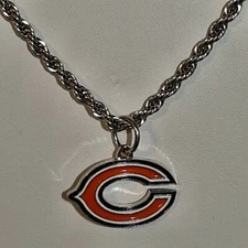 CHICAGO BEARS Chrome Pendant Charm /  STAINLESS ROPE CHAIN NECKLACE