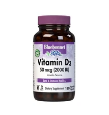 Bluebonnet Vitamin D3 2000 IU 180 Vegetable Capsules Bone Health Immune Support