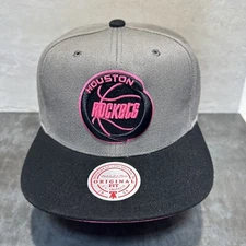 Houston Rockets Hat Neon Lights Mitchell and Ness O.G. Snapback Pink Cap H45