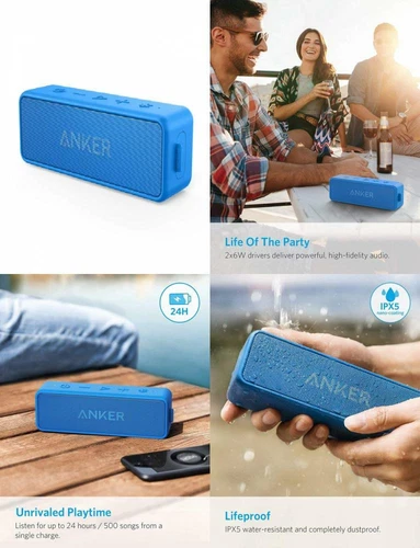 Anker SoundCore 2 12W Portable Wireless Bluetooth Speaker: Better Bass, Blue  - Picture 1 of 8