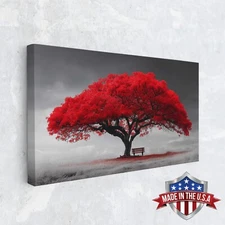 Solitude in Scarlet Canvas Print for Home Decor, Tree of Life Wall Decor Poster