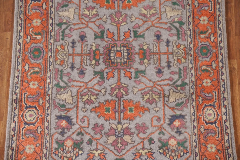 Alfombra de lana 4x6 pies geométrica floral gris Heriz Serapi alfombra india hecha a mano Foto 3 de 4