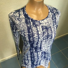 BARE Denim Blue White Print Long Sleeve Top - Women's Junior's Sz  M