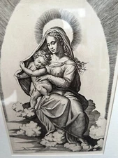 Large Framed (GOOD CONDITION) Holy  Religion Jesus Mary Etching Engraving Print