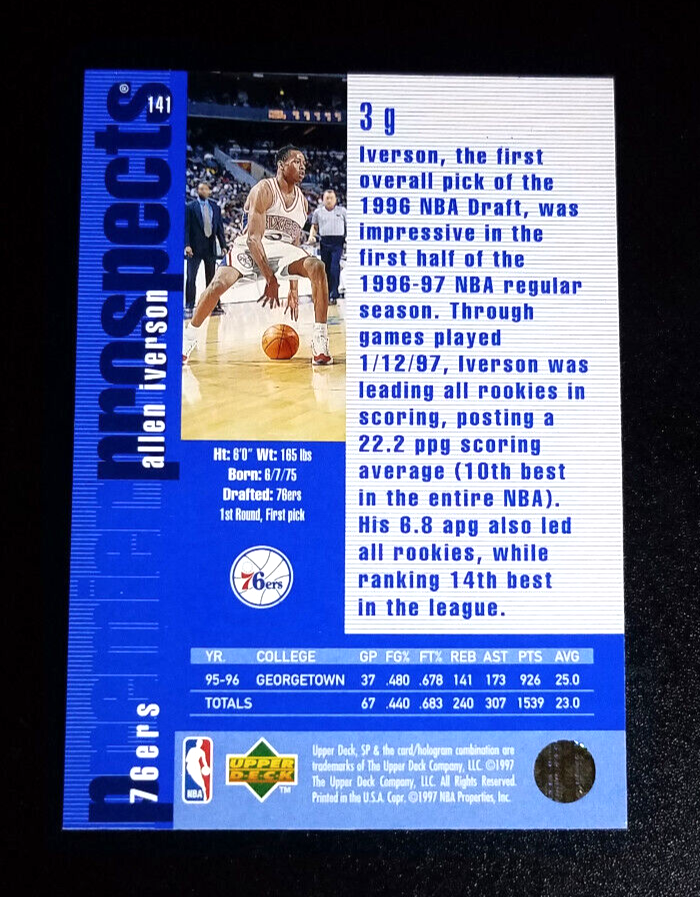その他 Allen Iverson rc auto topps Allen Iverson Autographed 1996-97 Topps Rookie Card #171