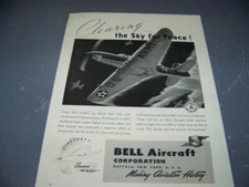 1942 BELL P-39 AIRACOBRA "CLEARING THE SKY FOR PEACE"...1-PAGE SALES AD..(720X)