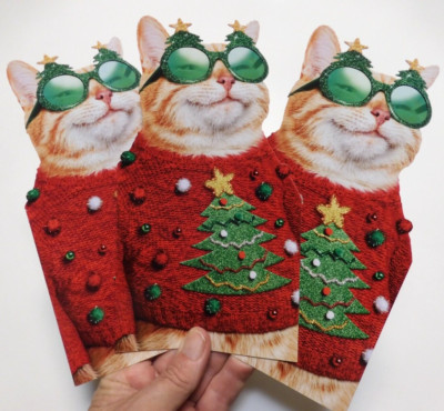 3 Cards Avanti Greetings Christmas May All Your Sweaters be Ugly & Bright CAT