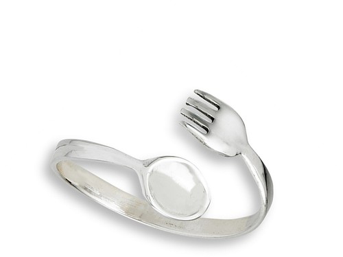 Open Adjustable Fork Spoon Utensils Ring Sterling Silver Thumb Band Sizes 4-9 - Bild 2 von 4