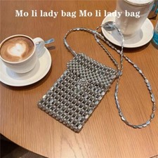 Beads Beading Woven Handmade Square Bag Women Mobile Phone Bag Crossbody Bags