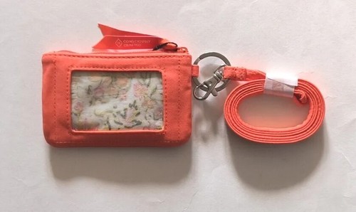 NWT Vera Bradley Zip ID Case + Lanyard Set in Orange Bell Pepper Cotton
