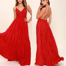 Lulus Snowy Meadow Red Crochet Maxi Dress Small