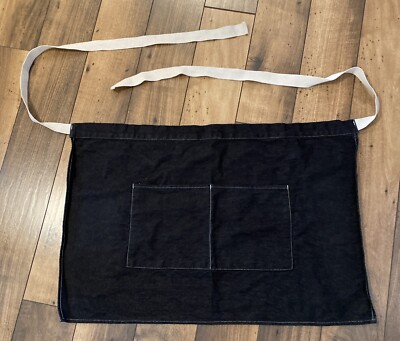 Happy Chef Waiter Apron Black Two Pockets On Front