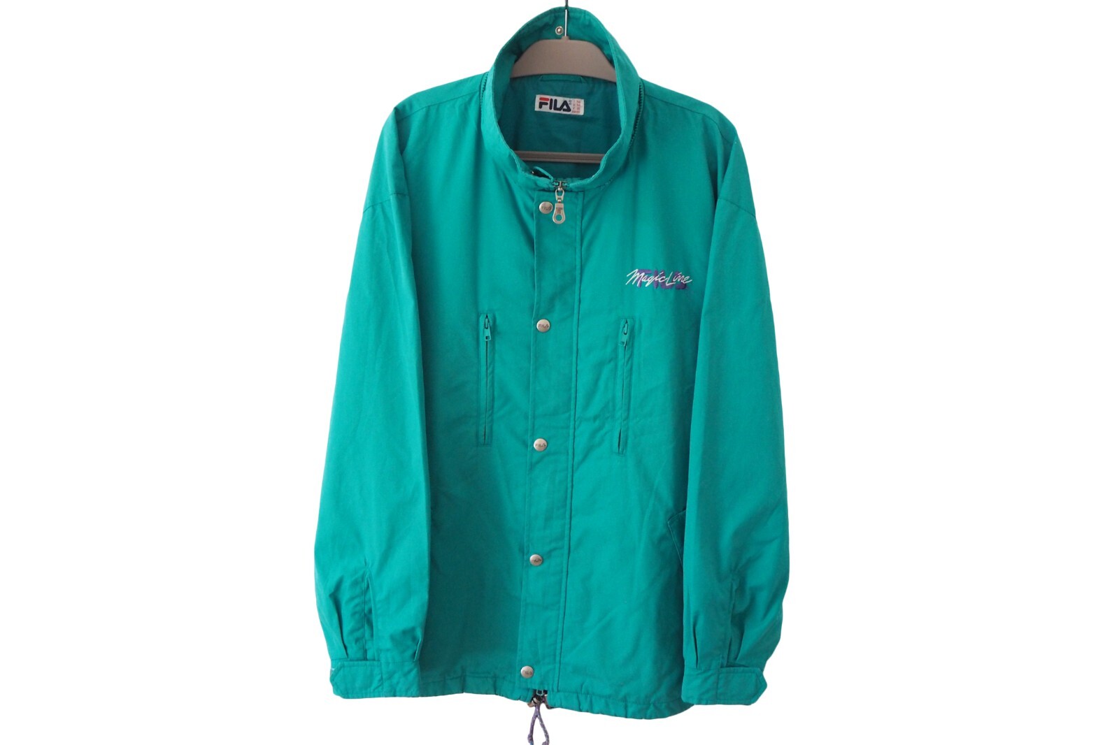 Giacca vintage FILA Magic Line cerniera intera taglia XXL verde luce frangivento