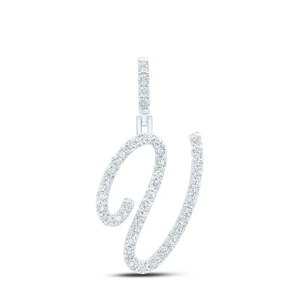 0.15CTW Natural Diamond 925 Sterling Silver 1.96g Initial V Pendant Charm