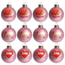 12Pcs Valentine's Day Decor Pink Ornaments, Valentines Pink Red Glass Ornamen...