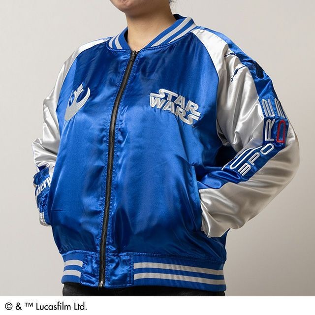 STAR WARS C-3PO R2-D2 Embroidery Jacket Sukajan Blue x White Japan